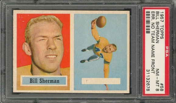 1957 Topps #58 Bill Sherman, Err. No Team Name Front – PSA NM-MT 8
